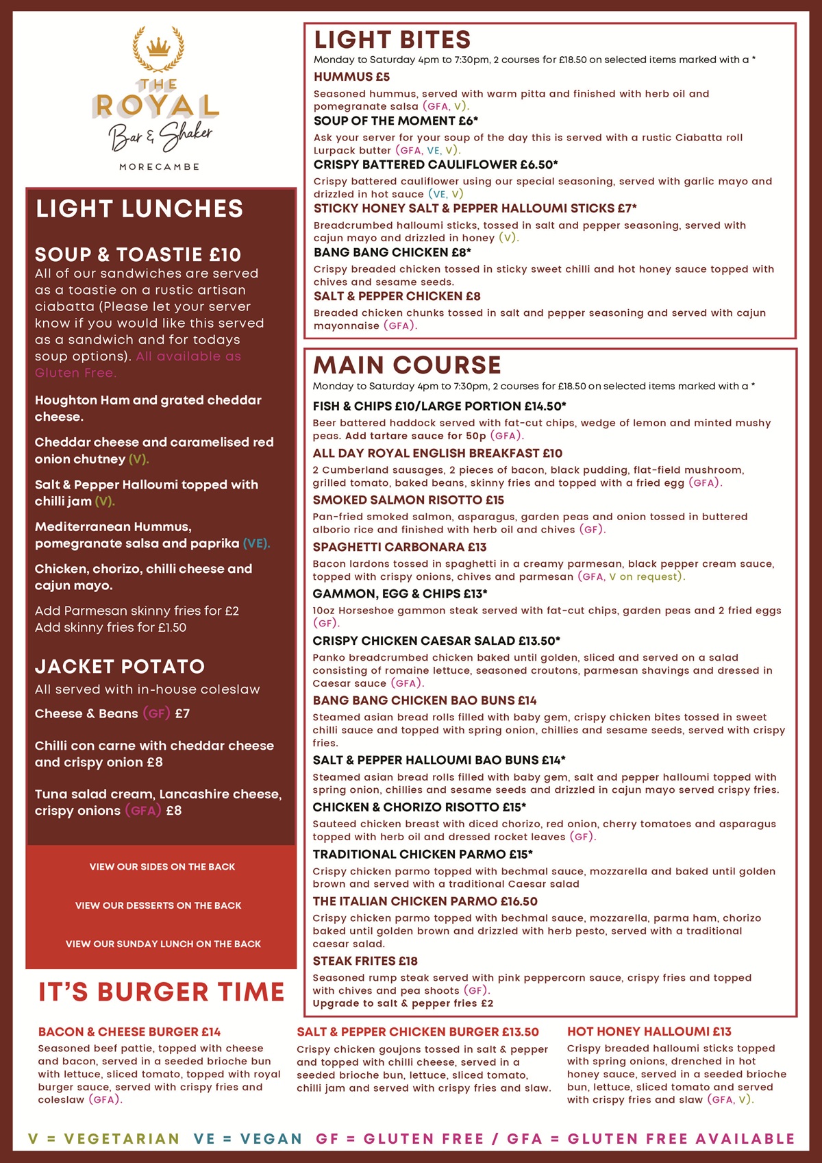 Royal Bar & Shaker Menu - January 2026