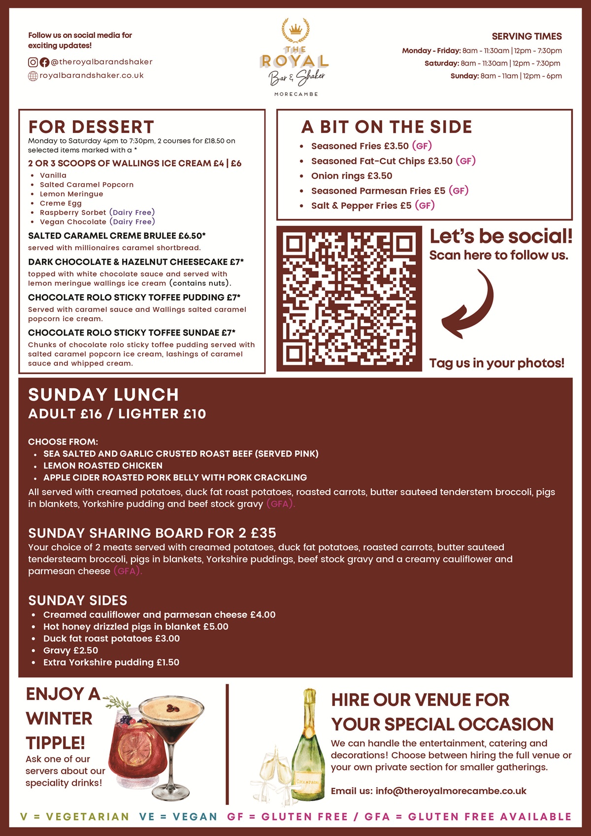 Royal Bar & Shaker Menu - January 2026