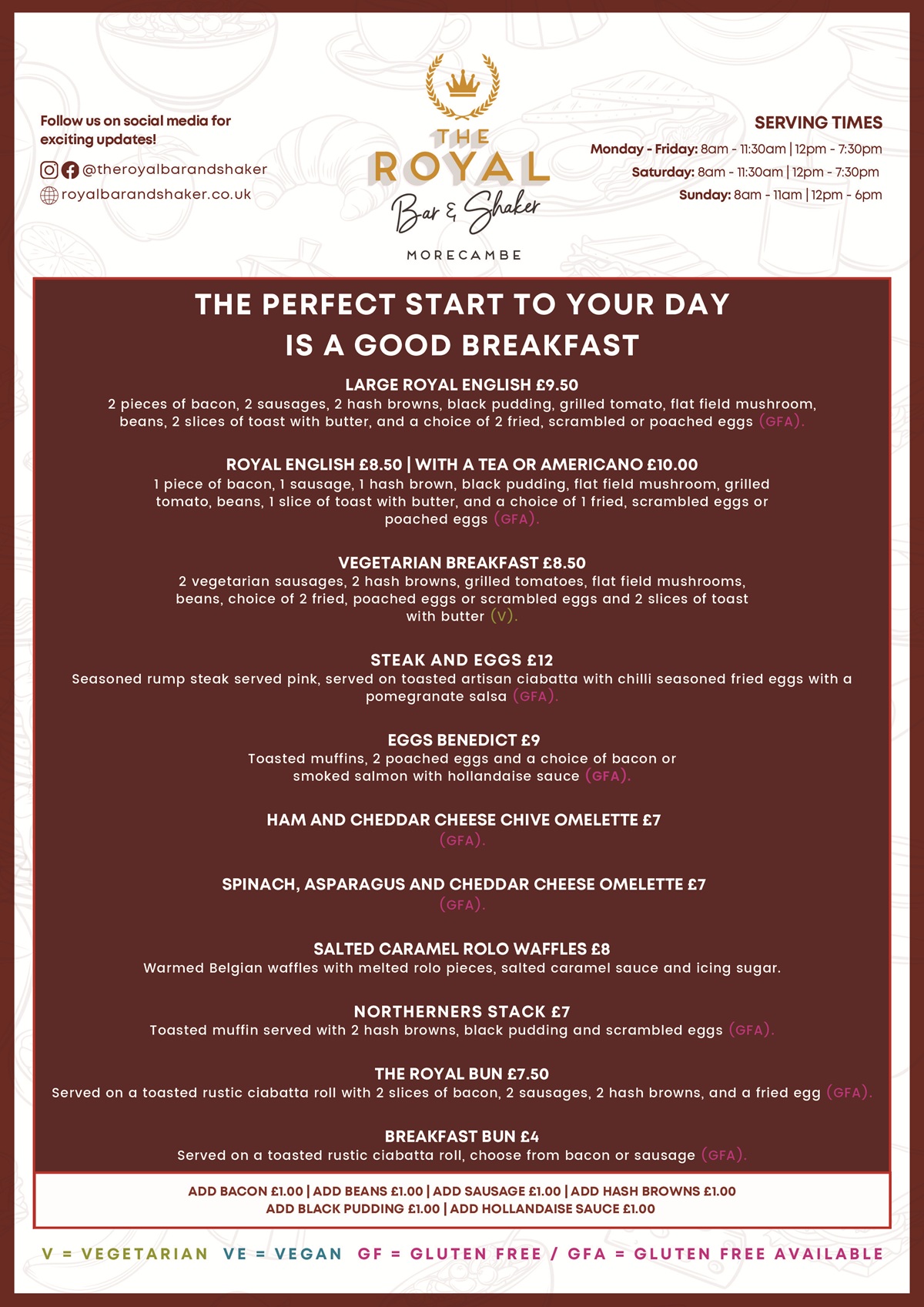 Royal Bar & Shaker Menu - January 2026